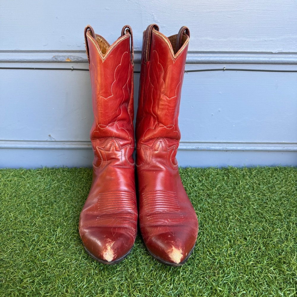 Tony Lama Red Leather Western Cowboy Womens 8 B Boots Pointed Toe Vibram Heel